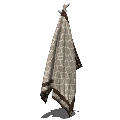 Beige Towel Featuring Brown Geometric Pattern And Decorative Border Hanging 3d model