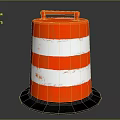 Orange And White Striped Construction Barrel With Red Handle On Black Base 3d model