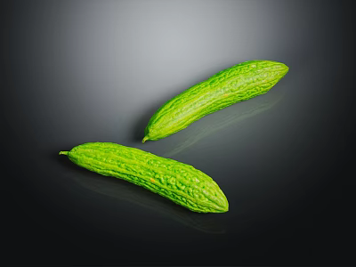 Fresh Green Bitter Melons on Black Background with Vibrant Color and Smooth Texture 3d model