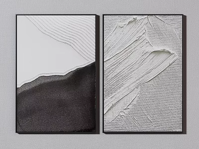 Abstract Black And White Framed Wall Art With Wavy Lines And Textured Brushwork 3d model