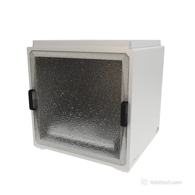 White Storage Container With Silver Reflective Interior And Black Handles 3d model 