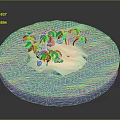 Cartoon Scene of Tropical Island with Palm Trees Sandy Beach and Blue Water