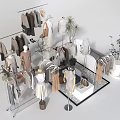 Stylish Clothing Store Interior With Garment Racks Hanging Clothes Mannequins And Green Plants