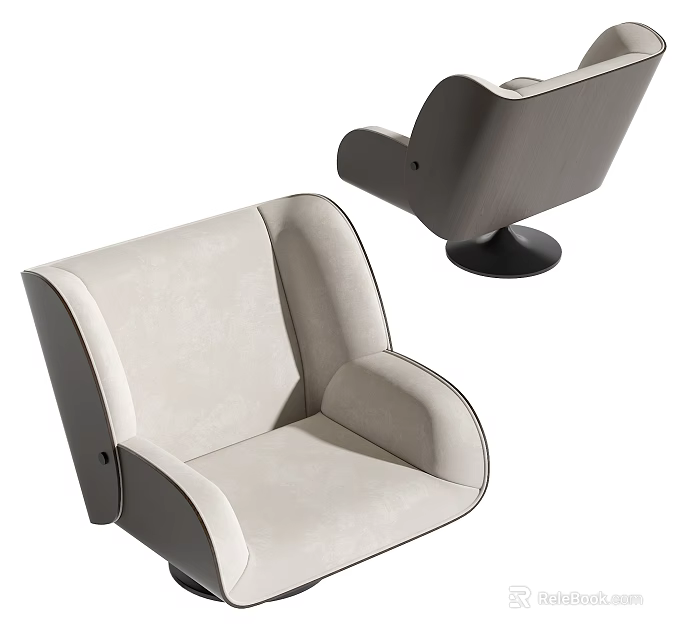 Modern Single Sofa With Beige Fabric Upholstery Curved Arms And Comfortable Seat Design 3d model 