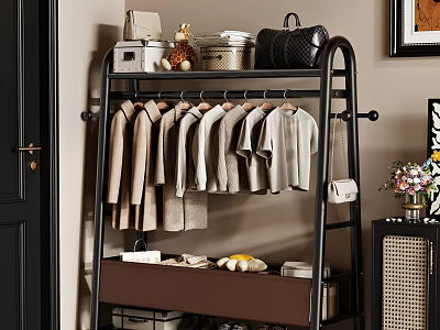 Stylish Clothing Rack with Hanging Shirts T-shirts Storage Boxes Handbag and Bottom Shelf 3d model