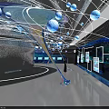 Futuristic Tech Exhibition Hall With Blue Light Orbs And Interactive Digital Installations 3d model