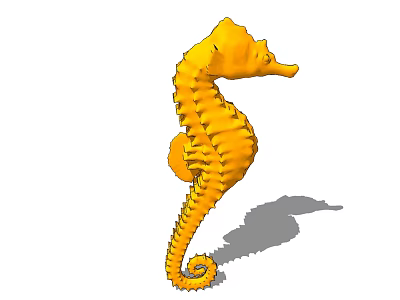 Yellow Seahorse Aquatic Animal 3D Model With Curled Tail And Textured Body 3d model