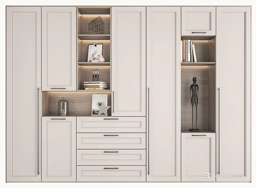 Modern White Decorative Cabinet With Drawers Open Shelves And Decorative Items 3d model 