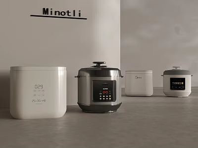 Modern Kitchen Appliances Including Rice Cooker And Pressure Cooker In Stylish Designs 3d model