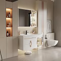 Modern Bathroom Interior Design With Floating White Vanity Backlit Mirror And Cabinets 3d model