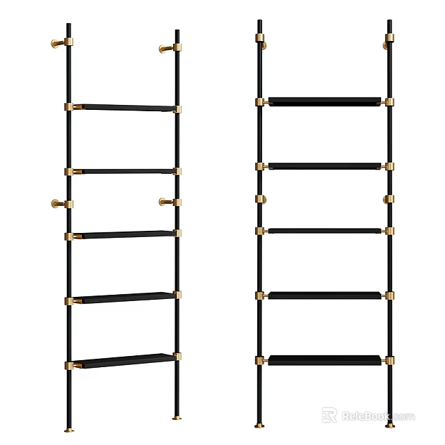 Modern Black Gold Ladder Design Shelving Unit With Multi Tier Sleek Structure 3d model 