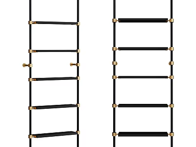 Modern Black Gold Ladder Design Shelving Unit With Multi Tier Sleek Structure 3d model