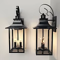 Black Lantern Style Wall Sconces With Glowing Bulbs And Vintage Wall Mounted Design