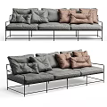 Modern Multi seat Gray Upholstered Sofa with Metal Frame and Throw Pillows 3d model