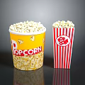 Crispy Corn Popcorn In Yellow Cup And Red White Striped Paper Container 3d model