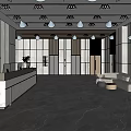 Modern Office Reception Desk With Marble Countertop And Light Panel Wall Decoration