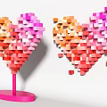 Colorful Cube Heart Sculptures With Pink Base And Scattered Cubes