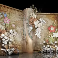 Elegant Floral Arrangement With Vintage Map Background And Wooden Cylindrical Vase