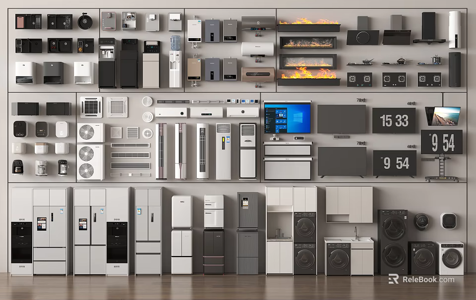 Diverse Modern Household Appliances Featuring Refrigerators TVs Washers And Ovens 3d model 