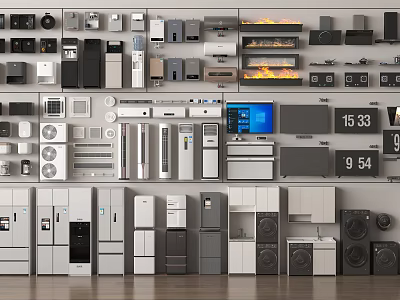 Diverse Modern Household Appliances Featuring Refrigerators TVs Washers And Ovens 3d model