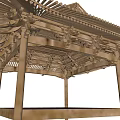 Ancient Architecture Traditional Wooden Pavilion With Decorative Roof And Supporting Pillars