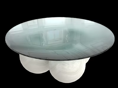 Modern Round Coffee Table With Glass Top And White Spherical Legs Home Decor 3d model