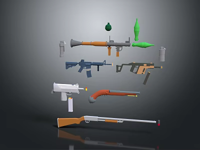 Various 3D Weapon Models Including Assault Rifles Pistols Rocket Launchers And Grenades 3d model