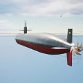 Modern Military Submarine With Dark Hull And Conning Tower Floating On Blue Sea Surface