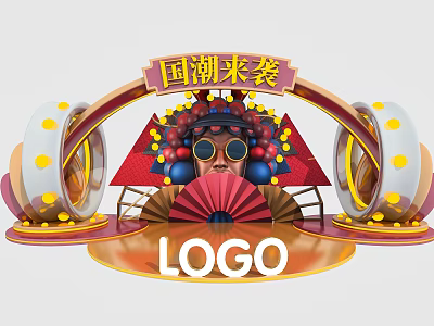 Chinese Guochao Themed Exhibition Booth With Traditional Decorative Elements And Logo 3d model
