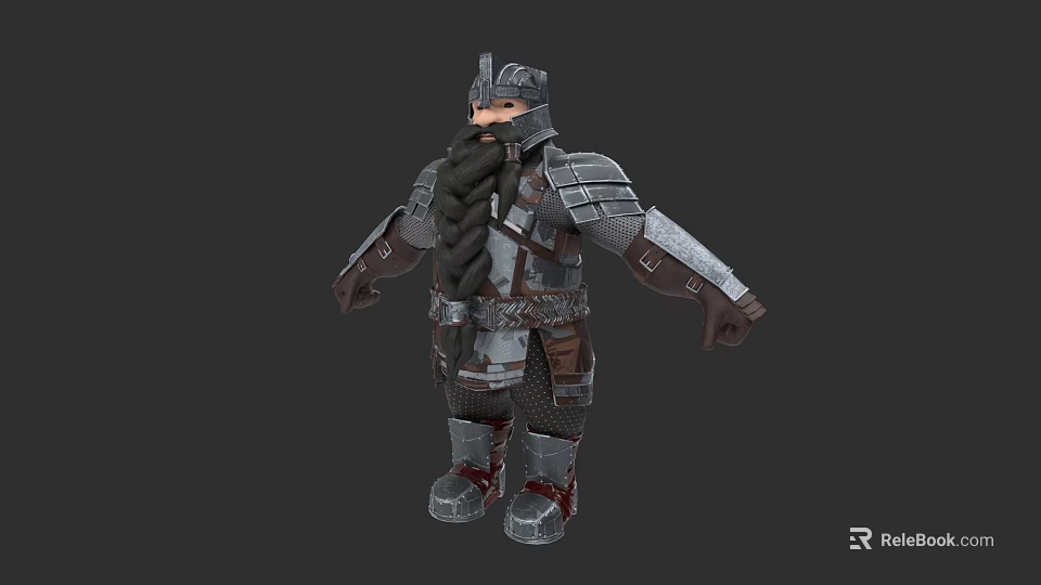 Medieval Dwarf Warrior Character With Braided Beard Steel Armor And Helmet 3d model 