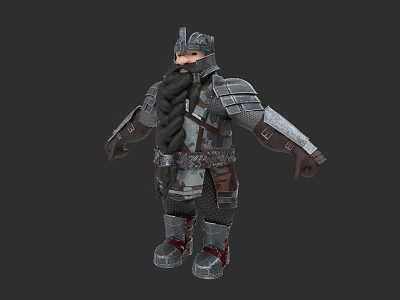 Medieval Dwarf Warrior Character With Braided Beard Steel Armor And Helmet 3d model