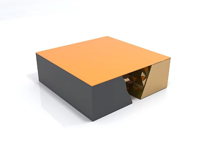 Modern Coffee Table With Orange Top Black Base And Geometric Gold Accents 3d model