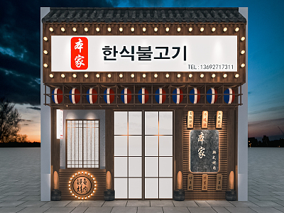 Japanese style door head restaurant Japanese food shop door head dining table and chair Sushi restaurant Jakaya lantern cloth curtain billboard model