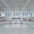 Modern Station Interior Design With Spacious Hall Large Windows Glass Railings And Tiled Floor