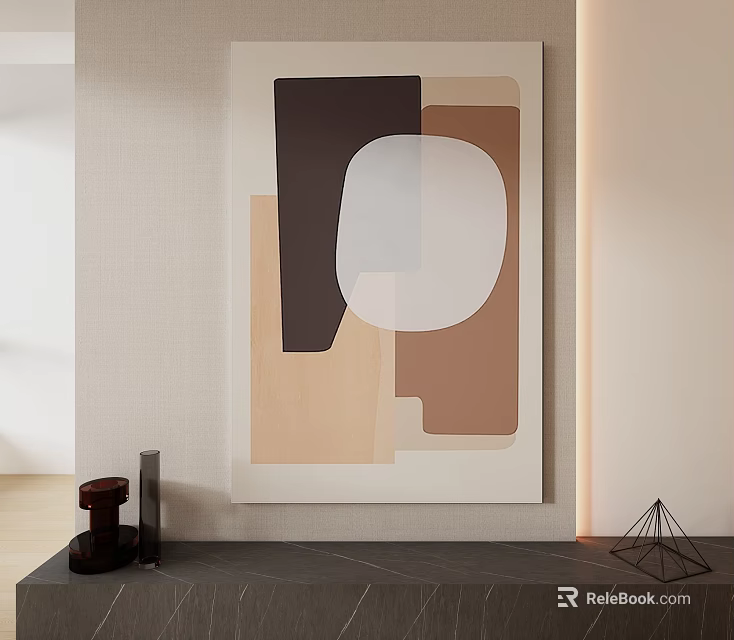 Modern Abstract Geometric Wall Art With Neutral Tones And Decorative Objects 3d model