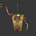 Yellow Mechanical Robot With Mechanical Arm Antenna And Blue Light Circular Eye
