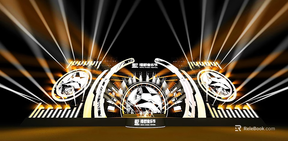 Vibrant Music Festival Stage With Bright Lighting And Decorative Background Elements 3d model 
