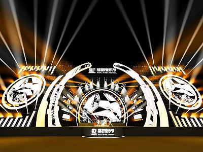 Vibrant Music Festival Stage With Bright Lighting And Decorative Background Elements 3d model