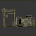 Rustic Stone Well Scene With Wooden Frame Metal Basin And Wooden Fence