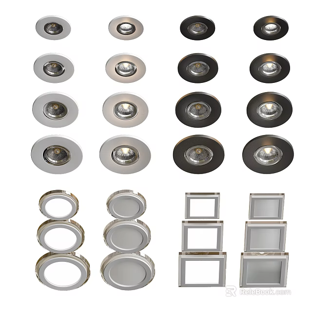 Modern Downlights and Spotlights with Various Styles and Round Square Shapes for Home Lighting 3d model 