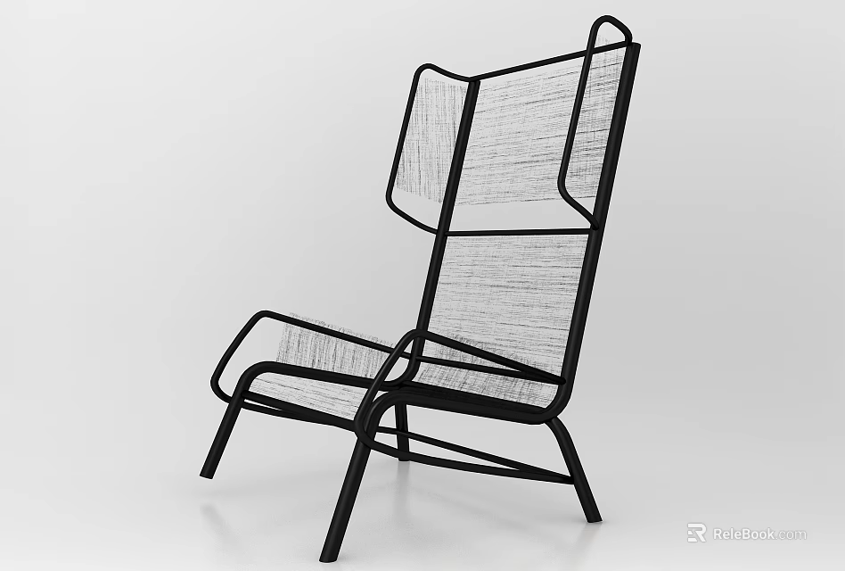 Modern Leisure Chair with Black Frame Mesh Design and Sleek Lines 3d model 