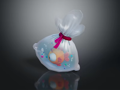 Transparent Gift Bag With Pink Ribbon Orange Small Item And Colorful Stars 3d model