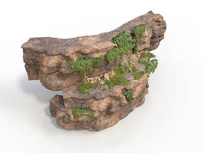 Modern Rock Landscape Decor With Green Plants And Mossy Stone Surfaces 3d model