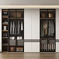 Modern Open Wardrobe With Glass Doors Hanging Clothes And Storage Boxes