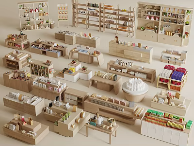 Stylish Functional Retail Display Shelves With Wooden Metal Multi-tier Design For Supermarkets 3d model