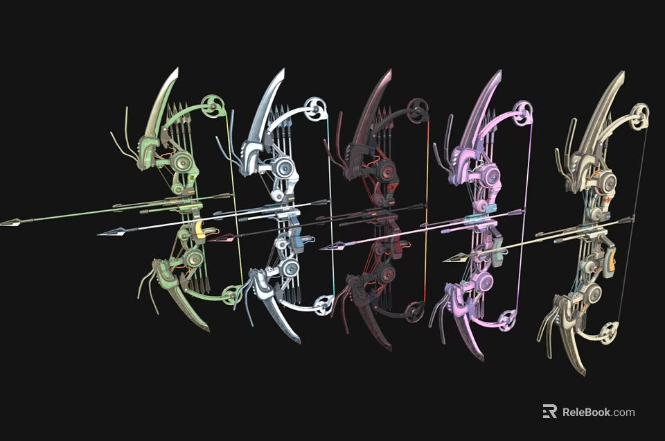 Multiple Colorful Modern Archery Bows Sports Equipment With Various Designs For Archery 3d model 