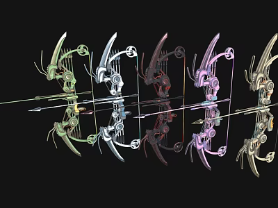 Multiple Colorful Modern Archery Bows Sports Equipment With Various Designs For Archery 3d model
