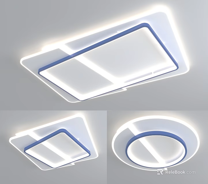 Modern Square And Round Ceiling Lights With Blue Frame And LED Illumination 3d model