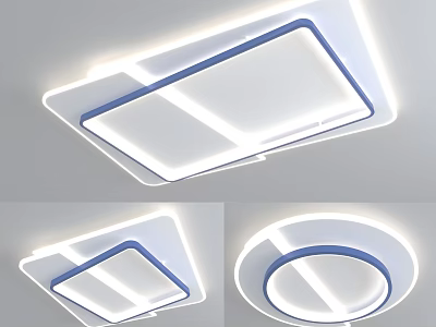 Modern Square And Round Ceiling Lights With Blue Frame And LED Illumination 3d model