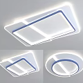 Modern Square And Round Ceiling Lights With Blue Frame And LED Illumination 3d model
